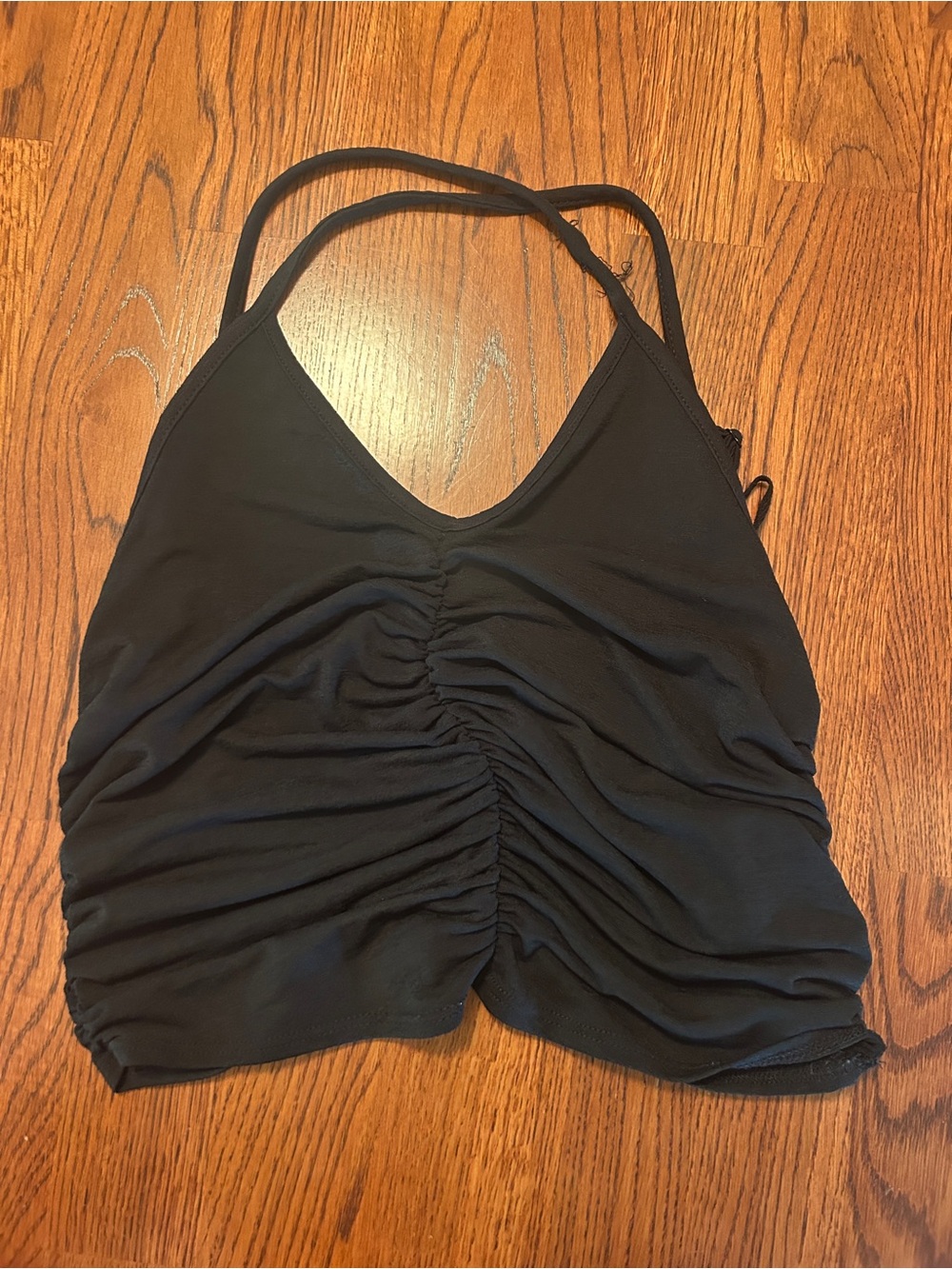 Urban Outfitters Black Ruched V-Neck Tank Top